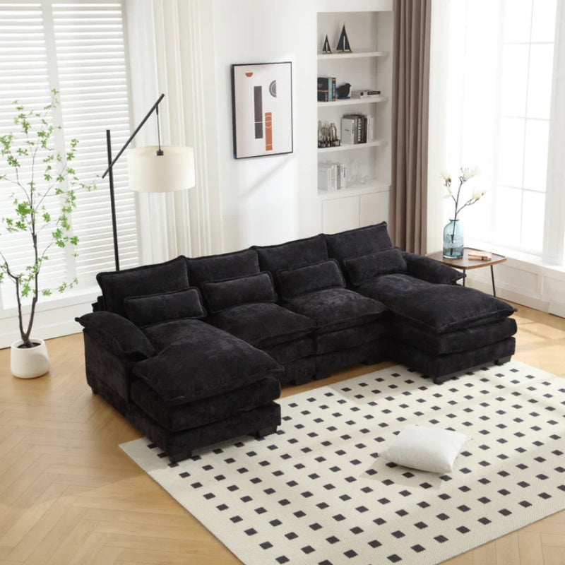 UNITED WE WIN Chenille, high quality sponge filling, solid wood frame, oversized four-seater, U-shaped combination sofa-海智集-Default-