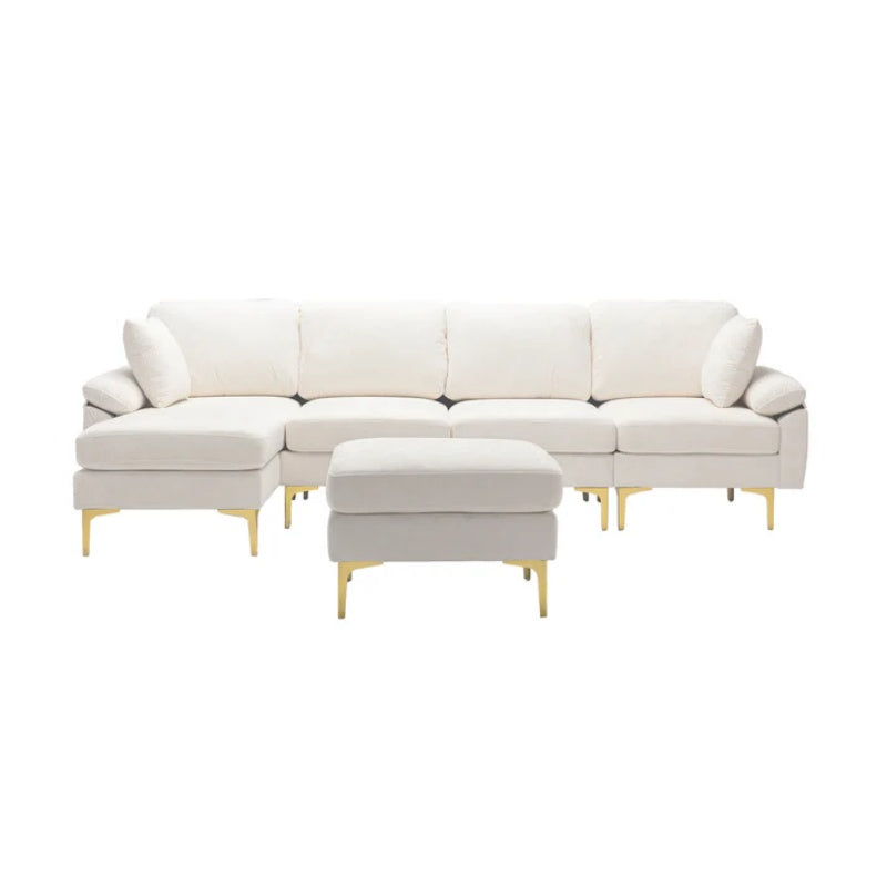 COOLMORE U-shape sectional sofa with Ottoman , Reversible Sofa Couch for Living Room,Spacious Furniture,Durable Couch Removable and machine washable cover (White Teddy)-海智集-Default-