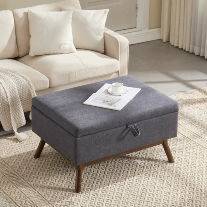 Mid-century modern square coffee table storage bench, assembled, suitable for living room, entryway and family room, used as a coffee table, stirrups, shoe bench-海智集-Default-