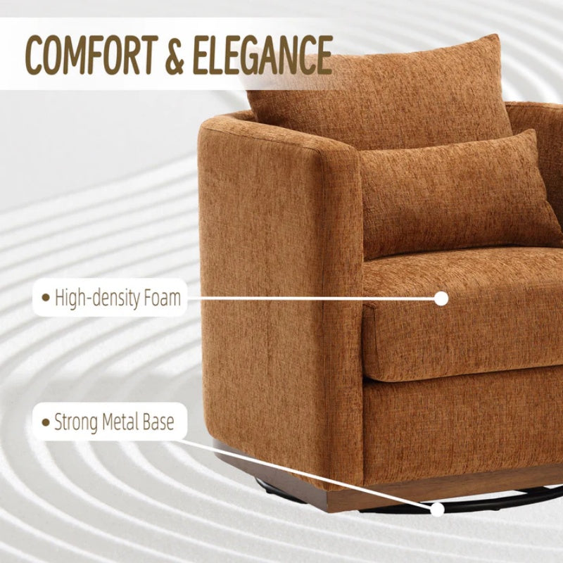 COOLMORE Swivel Barrel Chair, Comfy Round Accent Sofa Chair for Living Room, 360 Degree Swivel Barrel Club Chair, Leisure Arm Chair for Nursery, Hotel, Bedroom, Office, Lounge (Brown Chenille)-海智集-Default-