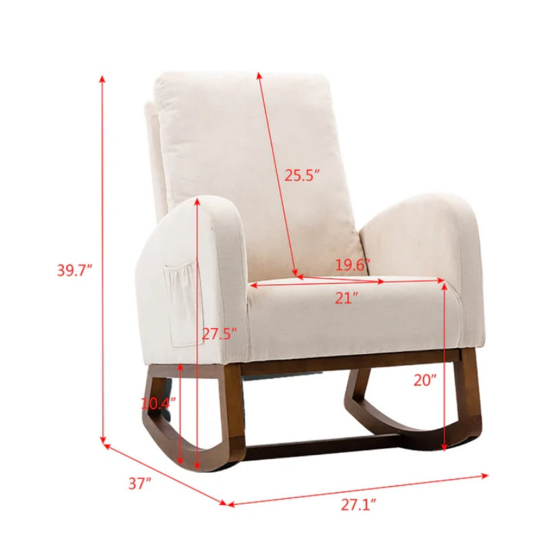 COOLMORE Rocking Chair, Modern Glider Chair, Recliner Armchair with Wood Legs and Side Pocket, Nursery Rocking Accent Chair with High Back for Living Room Bedroom (Beige linen)-海智集-Default-