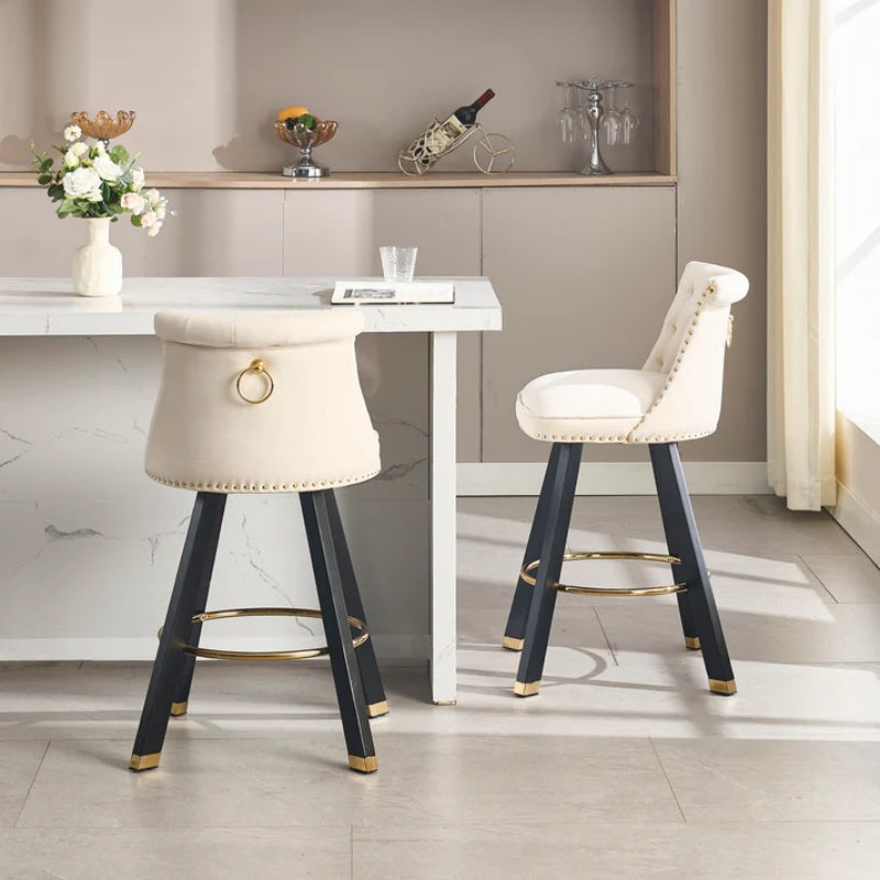 COOLMORE Set of 2,Back pull point design, velvet material, 360 degree rotation, back pull loop detachable design, rivet decoration, square foot wooden bar chair-海智集-Default-
