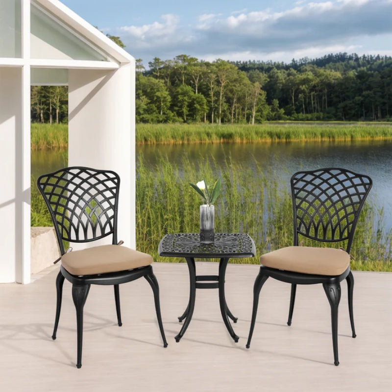 Bistro Set 3 Piece Rustproof Cast Aluminum Patio Furniture Sets 2 Chairs and 1 Round Table Outdoor, Garden, Patio, Balcony, with cushion black-海智集-Default-