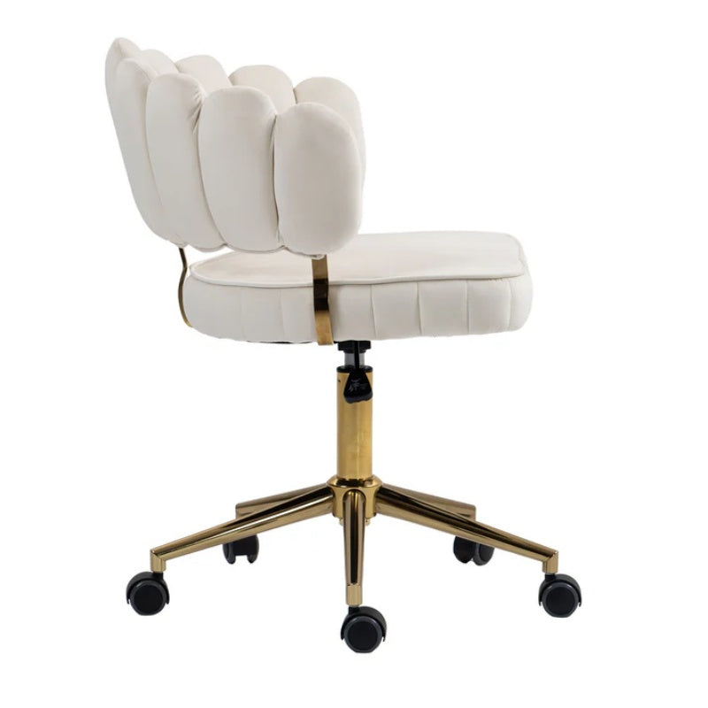 Modern Velvet Home Office Desk Chair with Wheels, Swivel, Height Adjustable, Beige-海智集-Default-