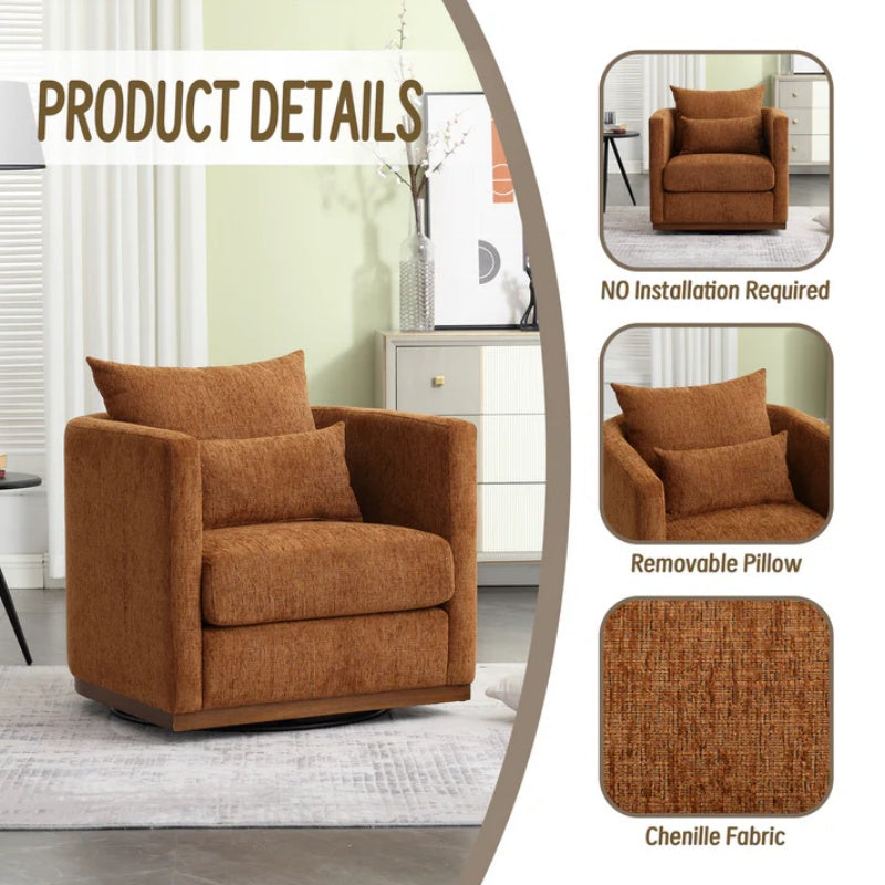 COOLMORE Swivel Barrel Chair, Comfy Round Accent Sofa Chair for Living Room, 360 Degree Swivel Barrel Club Chair, Leisure Arm Chair for Nursery, Hotel, Bedroom, Office, Lounge (Brown Chenille)-海智集-Default-
