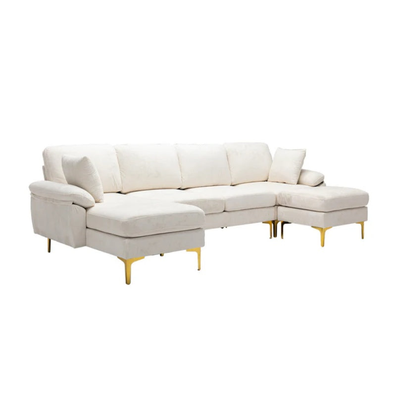 COOLMORE U-shape sectional sofa with Ottoman , Reversible Sofa Couch for Living Room,Spacious Furniture,Durable Couch Removable and machine washable cover (White Teddy)-海智集-Default-
