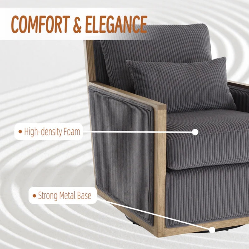 Dark Gray Corduroy Swivel Barrel Chair, Comfy Accent Sofa Chair with 360 Degree Rotation and Hardwood Frame-海智集-Default-