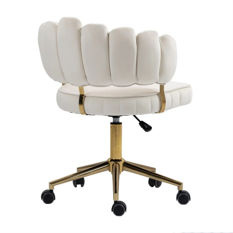Modern Velvet Home Office Desk Chair with Wheels, Swivel, Height Adjustable, Beige-海智集-Default-