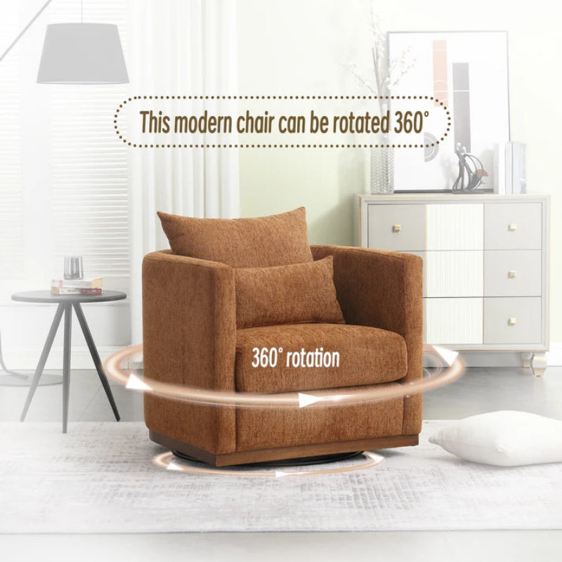 COOLMORE Swivel Barrel Chair, Comfy Round Accent Sofa Chair for Living Room, 360 Degree Swivel Barrel Club Chair, Leisure Arm Chair for Nursery, Hotel, Bedroom, Office, Lounge (Brown Chenille)-海智集-Default-