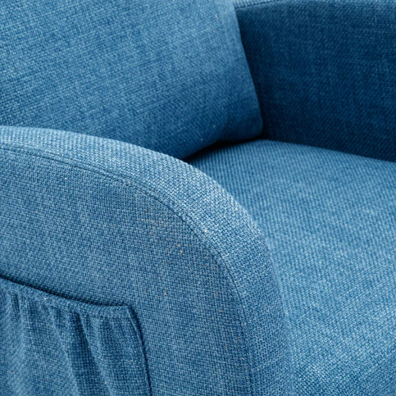 Rocking Chair, Modern Glider Chair, Recliner Armchair with Wood Legs and Side Pocket, Nursery Rocking Accent Chair with High Back for Living Room Bedroom (Blue linen)-海智集-Default-