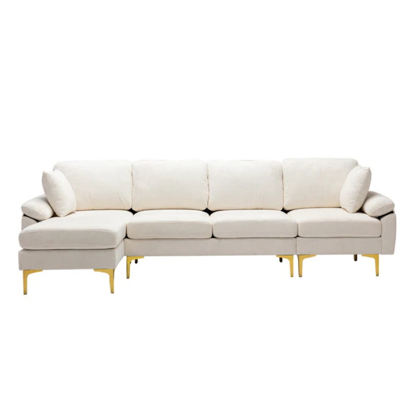 COOLMORE U-shape sectional sofa with Ottoman , Reversible Sofa Couch for Living Room,Spacious Furniture,Durable Couch Removable and machine washable cover (White Teddy)-海智集-Default-