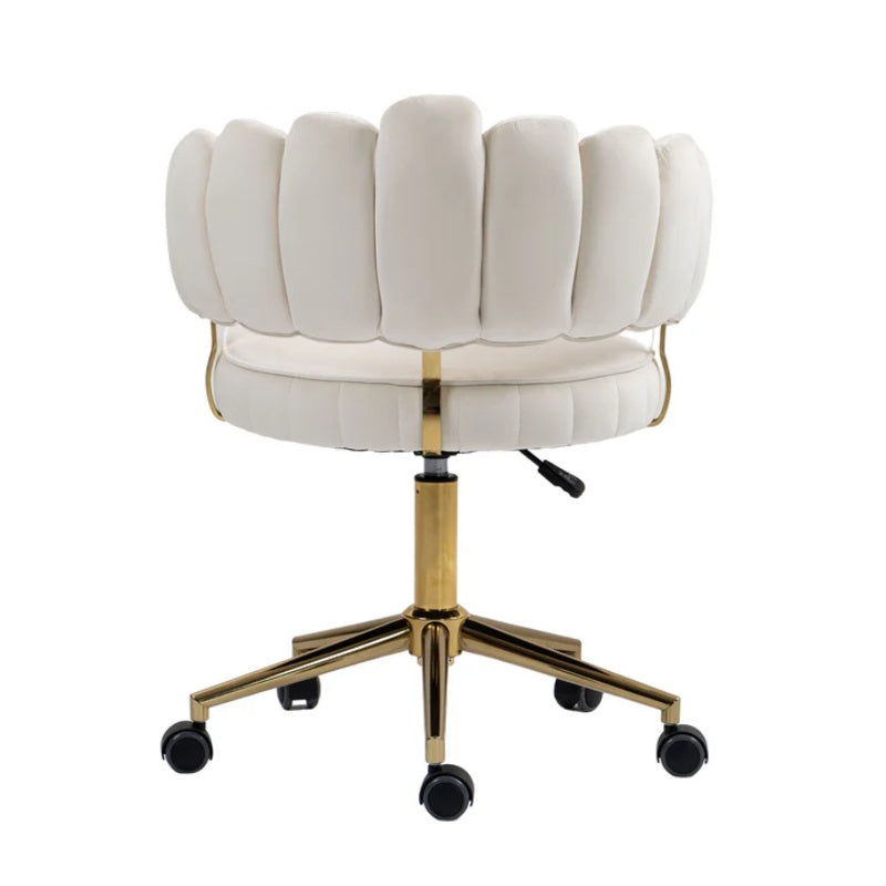 Modern Velvet Home Office Desk Chair with Wheels, Swivel, Height Adjustable, Beige-海智集-Default-