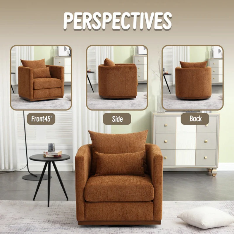 COOLMORE Swivel Barrel Chair, Comfy Round Accent Sofa Chair for Living Room, 360 Degree Swivel Barrel Club Chair, Leisure Arm Chair for Nursery, Hotel, Bedroom, Office, Lounge (Brown Chenille)-海智集-Default-