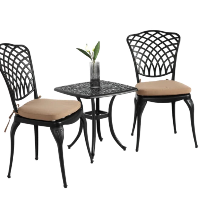 Bistro Set 3 Piece Rustproof Cast Aluminum Patio Furniture Sets 2 Chairs and 1 Round Table Outdoor, Garden, Patio, Balcony, with cushion black-海智集-Default-