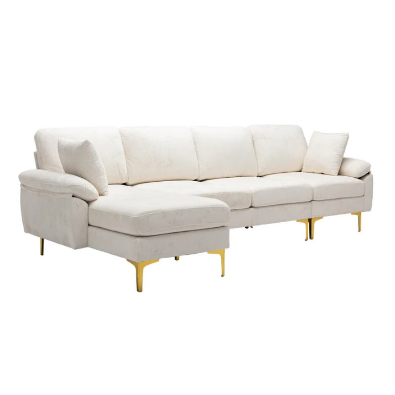 COOLMORE U-shape sectional sofa with Ottoman , Reversible Sofa Couch for Living Room,Spacious Furniture,Durable Couch Removable and machine washable cover (White Teddy)-海智集-Default-