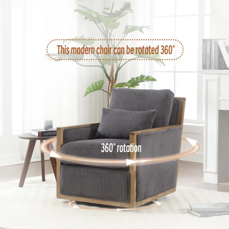 Dark Gray Corduroy Swivel Barrel Chair, Comfy Accent Sofa Chair with 360 Degree Rotation and Hardwood Frame-海智集-Default-