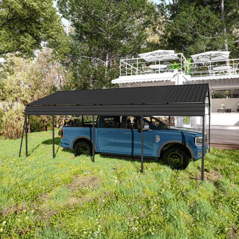 Metal Carport 12×20 Car Port, Outdoor Storage Heavy Duty Metal Canopy Multi-Use Garage Shed for Car and Truck, Carport Kit with Galvanized Steel Roof Building and Frame-海智集-Default-