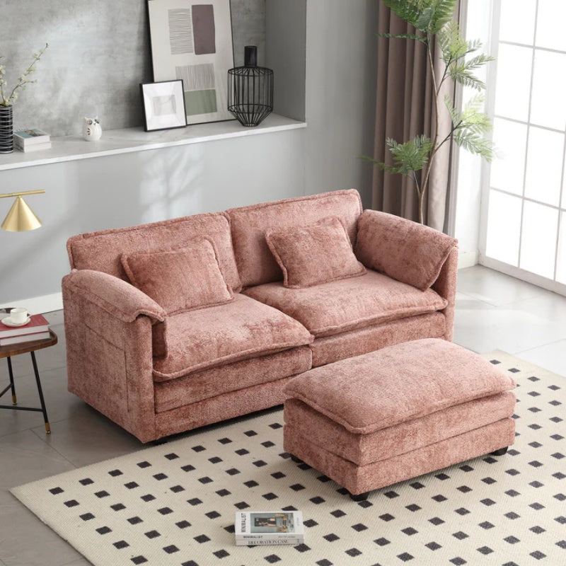 UNITED WE WIN Chenille fabric, removable armrests with side pockets, high density sponge filling, oversized double sofa with footstool-海智集-Default-