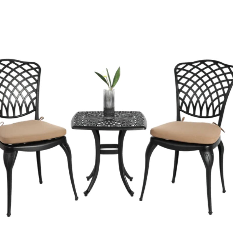 Bistro Set 3 Piece Rustproof Cast Aluminum Patio Furniture Sets 2 Chairs and 1 Round Table Outdoor, Garden, Patio, Balcony, with cushion black-海智集-Default-