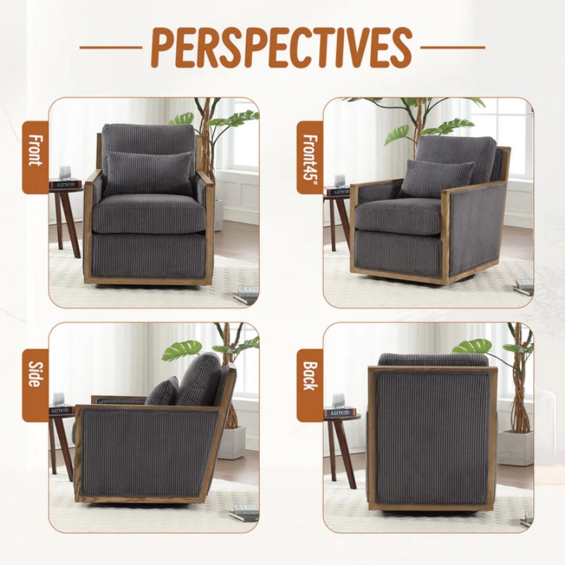Dark Gray Corduroy Swivel Barrel Chair, Comfy Accent Sofa Chair with 360 Degree Rotation and Hardwood Frame-海智集-Default-