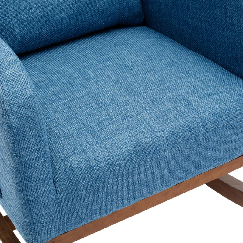 Rocking Chair, Modern Glider Chair, Recliner Armchair with Wood Legs and Side Pocket, Nursery Rocking Accent Chair with High Back for Living Room Bedroom (Blue linen)-海智集-Default-