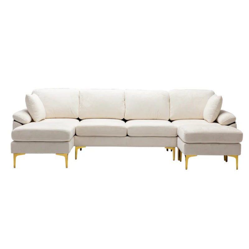 COOLMORE U-shape sectional sofa with Ottoman , Reversible Sofa Couch for Living Room,Spacious Furniture,Durable Couch Removable and machine washable cover (White Teddy)-海智集-Default-