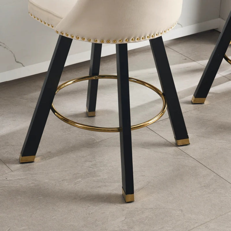 COOLMORE Set of 2,Back pull point design, velvet material, 360 degree rotation, back pull loop detachable design, rivet decoration, square foot wooden bar chair-海智集-Default-