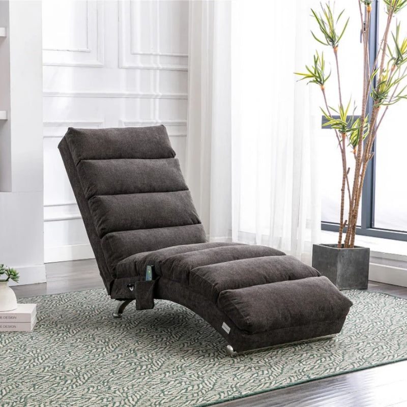 Ergonomic Linen Massage Chaise Lounge with Remote Control, Dark Gray, Electric Massage Lounger with 5 Modes-海智集-Default-