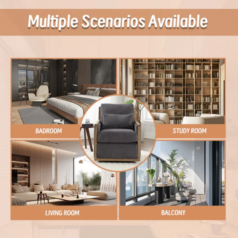 Dark Gray Corduroy Swivel Barrel Chair, Comfy Accent Sofa Chair with 360 Degree Rotation and Hardwood Frame-海智集-Default-