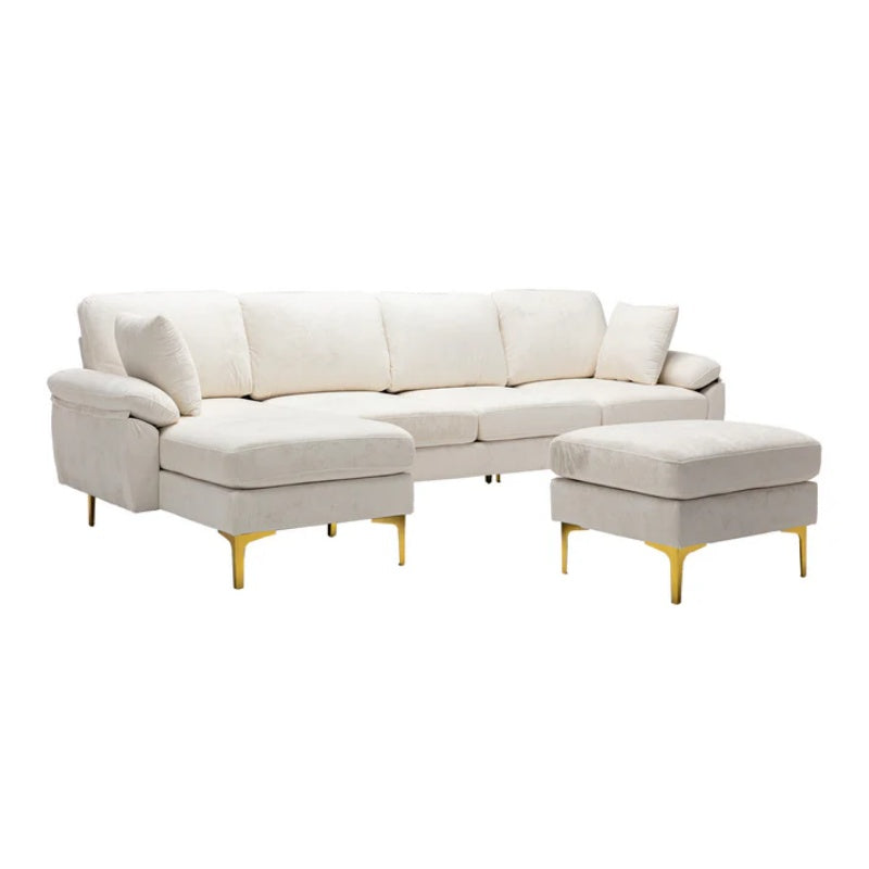 COOLMORE U-shape sectional sofa with Ottoman , Reversible Sofa Couch for Living Room,Spacious Furniture,Durable Couch Removable and machine washable cover (White Teddy)-海智集-Default-