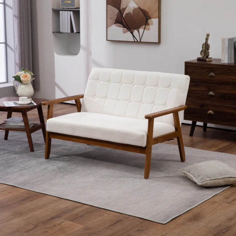 COOLMORE Mid-Century Modern Solid Loveseat Sofa Upholstered Linen Loveseat, 2-Seat Upholstered Loveseat Sofa Modern Couch-海智集-Default-