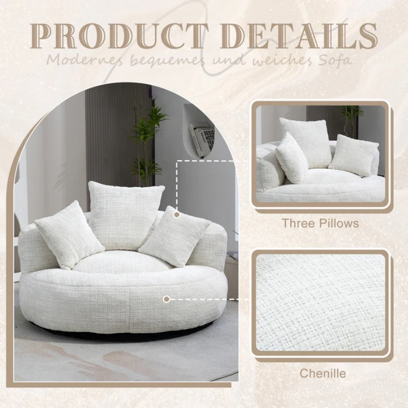 Lazy Sofa Durable Comfort Lounger High Back Bean Bag Chair Couch With Three Pillows for Adults and Kids, Indoor & Outdoor, Single Gaming Sofa Chair For Bedroom,Office (Beige Chenille)-海智集-Default-