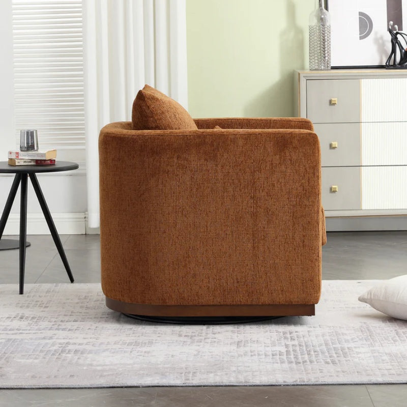 COOLMORE Swivel Barrel Chair, Comfy Round Accent Sofa Chair for Living Room, 360 Degree Swivel Barrel Club Chair, Leisure Arm Chair for Nursery, Hotel, Bedroom, Office, Lounge (Brown Chenille)-海智集-Default-