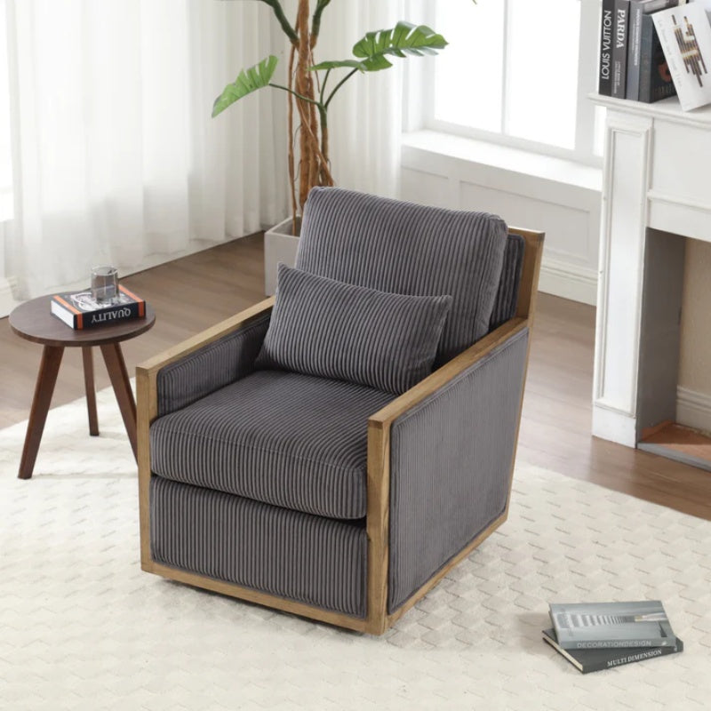 Dark Gray Corduroy Swivel Barrel Chair, Comfy Accent Sofa Chair with 360 Degree Rotation and Hardwood Frame-海智集-Default-