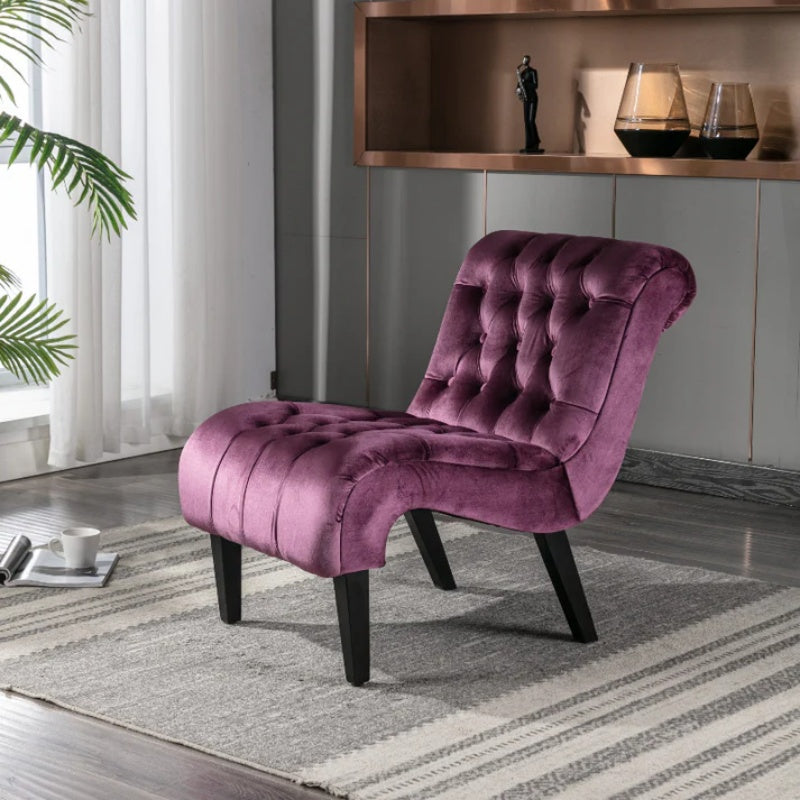 COOLMORE Modern Velvet Armless Accent Living Room Chair / Leisure Chair,Upholstered Fabric Button Comfortable Chair with Wooden Legs for Bedroom, Living Room, Office (Purple Velvet)-海智集-Default-
