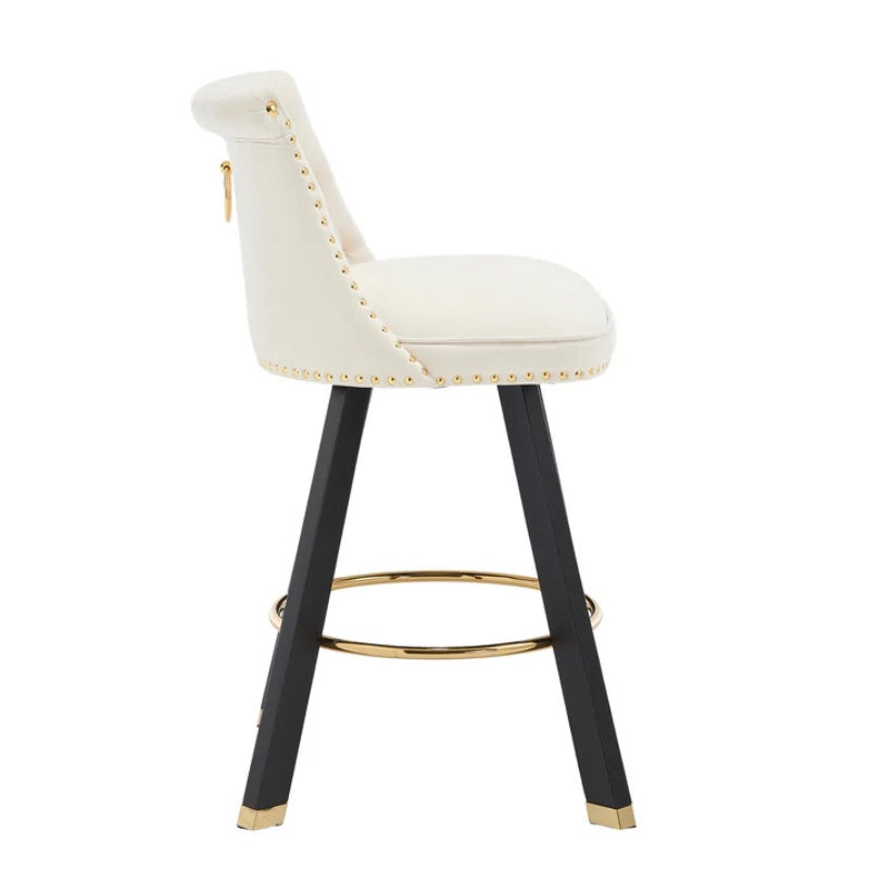 COOLMORE Set of 2,Back pull point design, velvet material, 360 degree rotation, back pull loop detachable design, rivet decoration, square foot wooden bar chair-海智集-Default-