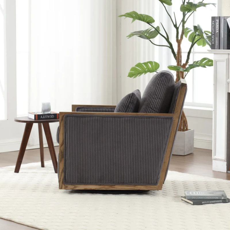 Dark Gray Corduroy Swivel Barrel Chair, Comfy Accent Sofa Chair with 360 Degree Rotation and Hardwood Frame-海智集-Default-