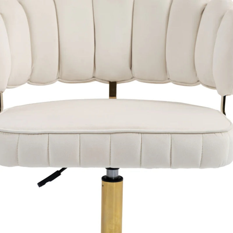 Modern Velvet Home Office Desk Chair with Wheels, Swivel, Height Adjustable, Beige-海智集-Default-