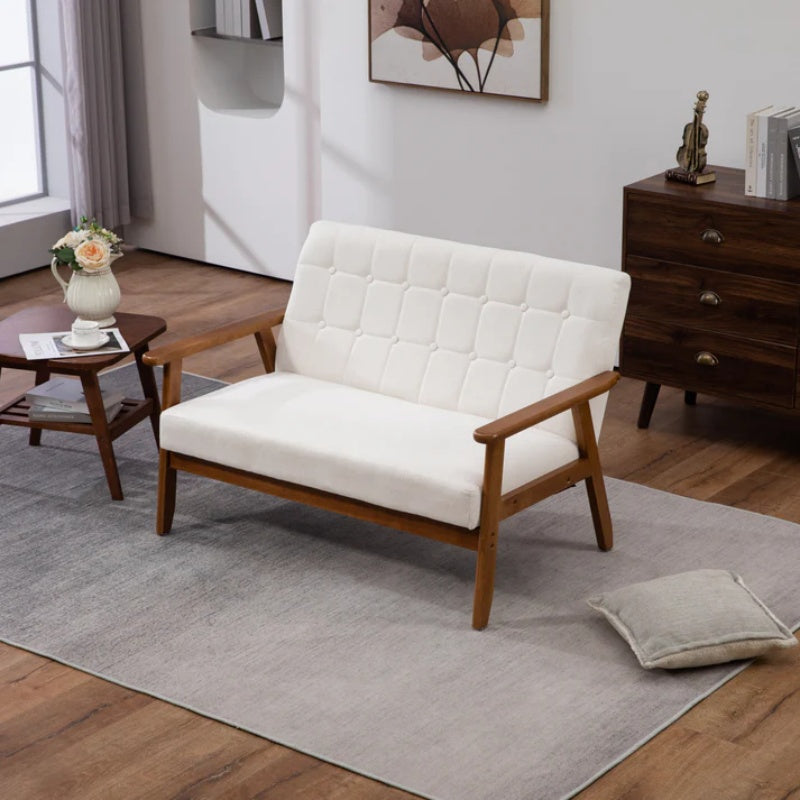 COOLMORE Mid-Century Modern Solid Loveseat Sofa Upholstered Linen Loveseat, 2-Seat Upholstered Loveseat Sofa Modern Couch-海智集-Default-