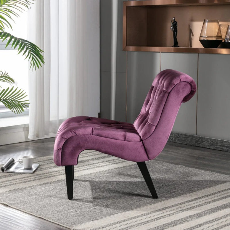 COOLMORE Modern Velvet Armless Accent Living Room Chair / Leisure Chair,Upholstered Fabric Button Comfortable Chair with Wooden Legs for Bedroom, Living Room, Office (Purple Velvet)-海智集-Default-