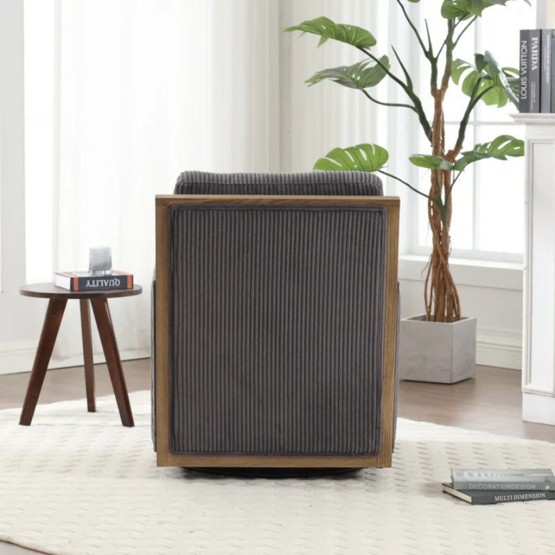 Dark Gray Corduroy Swivel Barrel Chair, Comfy Accent Sofa Chair with 360 Degree Rotation and Hardwood Frame-海智集-Default-