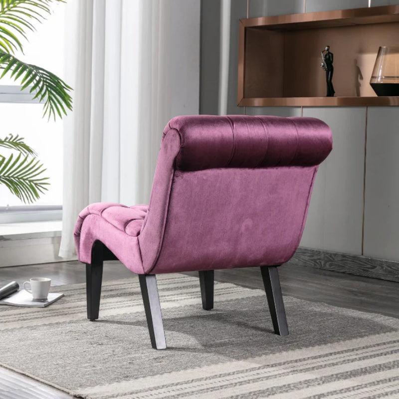 COOLMORE Modern Velvet Armless Accent Living Room Chair / Leisure Chair,Upholstered Fabric Button Comfortable Chair with Wooden Legs for Bedroom, Living Room, Office (Purple Velvet)-海智集-Default-