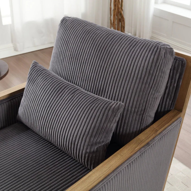 Dark Gray Corduroy Swivel Barrel Chair, Comfy Accent Sofa Chair with 360 Degree Rotation and Hardwood Frame-海智集-Default-