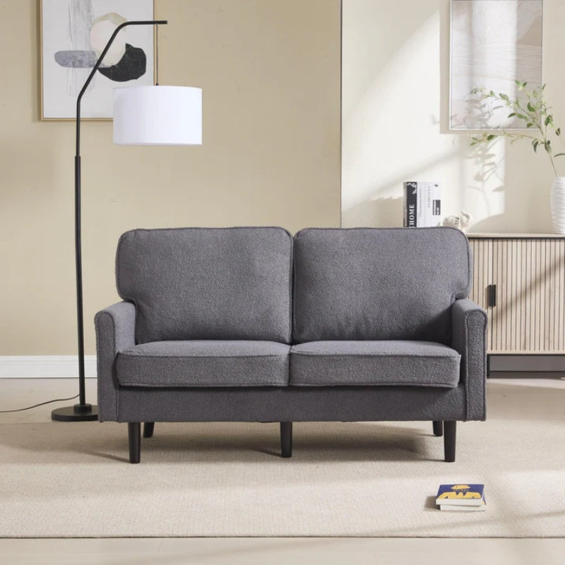 Mid Century Modern Loveseat Sofa, 2 Seater with USB & Removable Pillow Cover, Gray Boucle-海智集-Default-