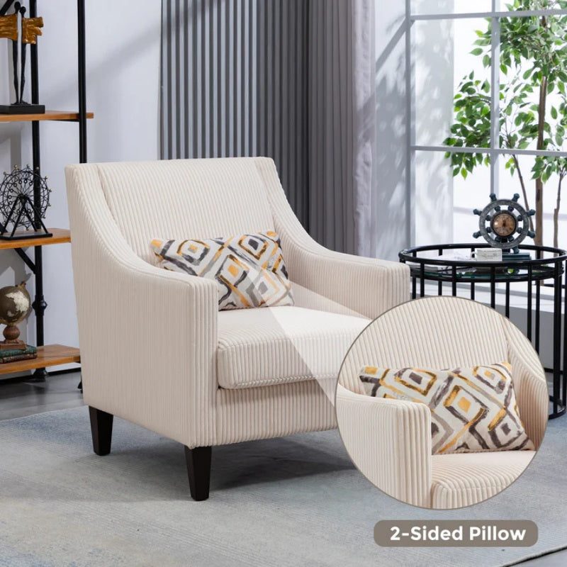 COOLMORE Modern Accent Chair,Upholstered Armchair with Scooped Arms for Bedroom,Apartment,Studio,Office,Waiting Room(Beige Corduroy)-海智集-Default-