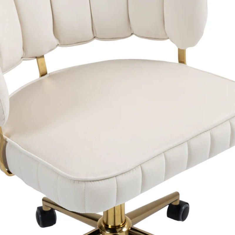 Modern Velvet Home Office Desk Chair with Wheels, Swivel, Height Adjustable, Beige-海智集-Default-