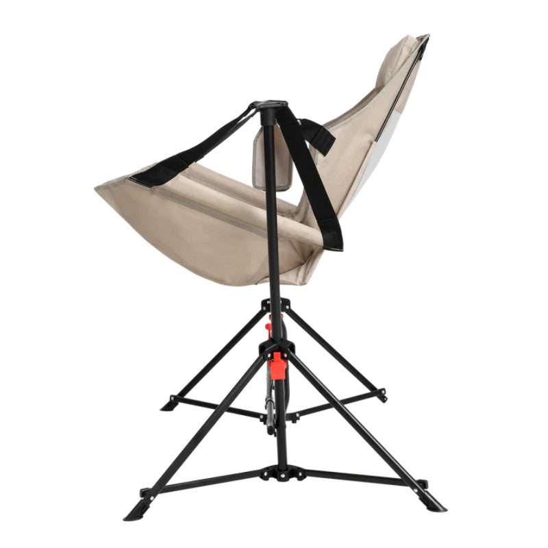 Hammock Camping Chair, Folding Portable Rocking Chair, Aluminum Alloy Adjustable Back Swinging Chair with Pillow Cup Holder, Recliner with Carry Bag for Outdoor Travel Lawn Backyard, Khaki (2pcs)-海智集-Default-
