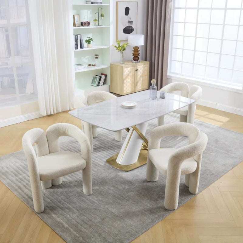 COOLMORE Contemporary Designed Velvet Fabric Upholstered Accent/Dining Chair Beige Teddy Armchair Set of 2-海智集-Default-