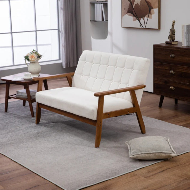 COOLMORE Mid-Century Modern Solid Loveseat Sofa Upholstered Linen Loveseat, 2-Seat Upholstered Loveseat Sofa Modern Couch-海智集-Default-