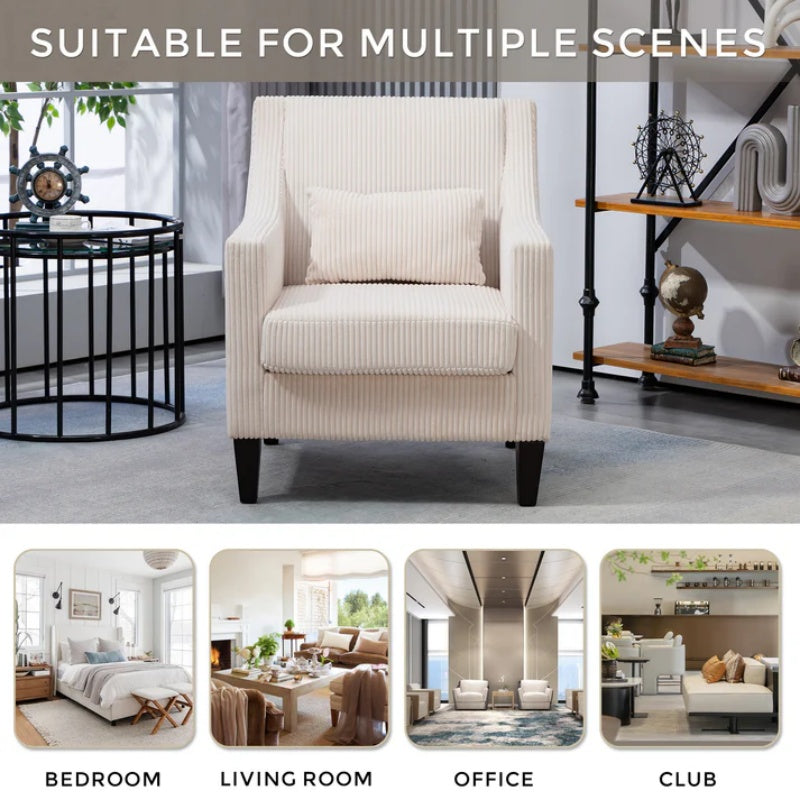 COOLMORE Modern Accent Chair,Upholstered Armchair with Scooped Arms for Bedroom,Apartment,Studio,Office,Waiting Room(Beige Corduroy)-海智集-Default-